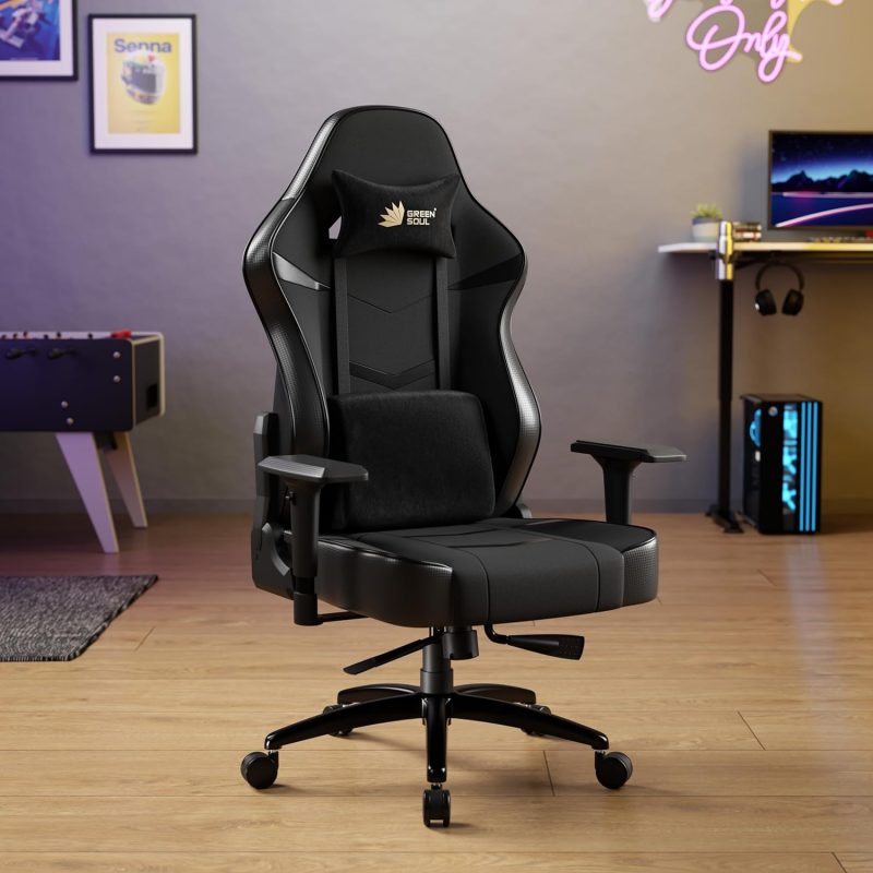 Green Soul Monster Ultimate Series S | Multi-Functional Ergonomic Gaming & Office Chair| Premium Spandex & PU Leather Fabric | Adjustable Neck & Lumbar Pillow | 4D Adjustable Armrests (Full Black)